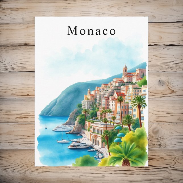 Carte Postale Monaco Watercolor Retro Travel Art (Monaco Watercolor Retro Travel Art Postcard
)