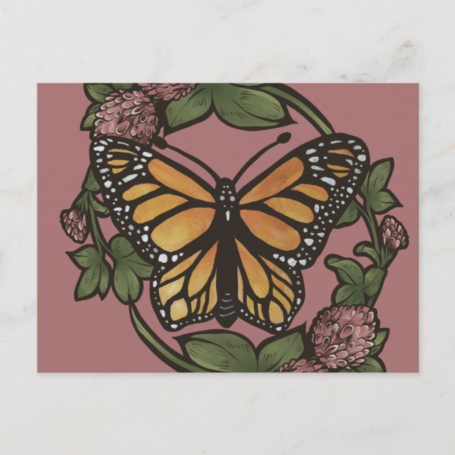 Carte Postale Monarch Butterfly and Clover                       (Devant)