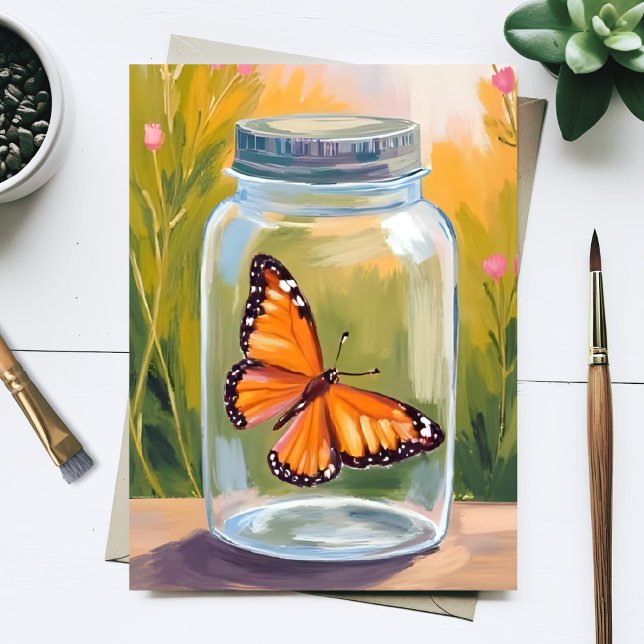 Carte Postale Monarch Butterfly Jar Watercolor Painting (Créateur téléchargé)
