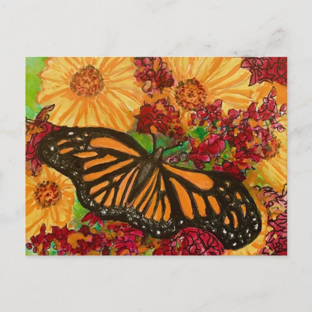 Carte Postale Monarch Butterfly Sunflowers Milkweed Watercolor (Devant)