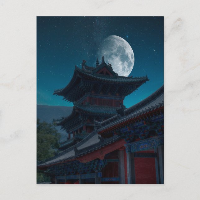 Carte Postale Monastère de Shaolin Ciel nocturne de la lune (Devant)