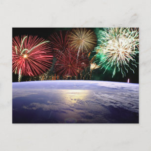 Carte Postale Monde et Feux d'Artifice, Vue de la Terre, ZSSG
