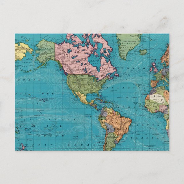 Carte Postale Monde, la projection de Mercator (Devant)