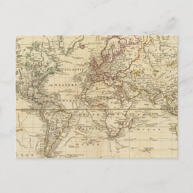Carte Postale Monde sur la projection de Mercator (Devant)