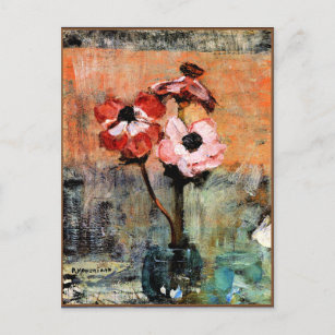 Carte Postale Mondrian - Anémones dans un Vase, célèbre peinture