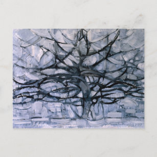 Carte Postale Mondrian - Arbre gris, célèbre peinture,