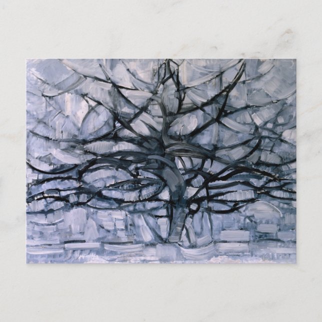 Carte Postale Mondrian - Arbre gris, célèbre peinture, (Devant)