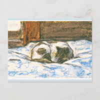 Monet, chat dormant sur un lit