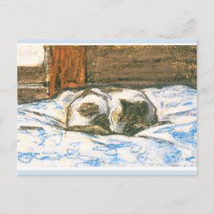 Carte Postale Monet, chat dormant sur un lit