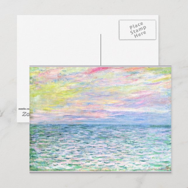 Carte Postale Monet - Coucher de soleil à Pourville,  (Devant / Derrière)