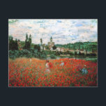 Carte postale Monet Field of Red Poppies<br><div class="desc">Carte postale Monet Field of Red Poppies. Huile sur toile de 1879. Monet a peint plusieurs champs de pavot au cours de sa carrière. Ce tableau particulier présente plusieurs jeunes femmes en robes de soleil et des chapeaux de soleil ramassant les fleurs rouges devant une rivière lors d'une journée estivale...</div>