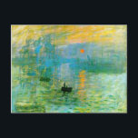 Carte postale Monet Impressionnisme Sunrise<br><div class="desc">Carte postale Monet Impressionnisme Sunrise. Peinture à l'huile sur toile 1872-73. Sunrise, l’une des peintures les plus influentes de Monet, est exposée pour la première fois en 1874 à Paris où un critique d’art impressionné utilise le terme "impressionniste" pour caractériser l’oeuvre, le étiquette coincé et le mouvement impressionniste en cours....</div>