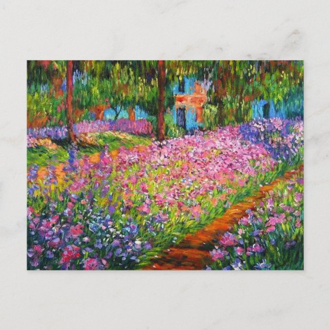 Carte Postale Monet Iris Garden Design avec Arrière - plan rose (Devant)