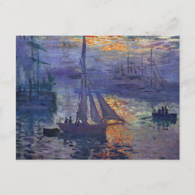 Carte Postale Monet lever de soleil en mer voile peinture bateau (Devant)