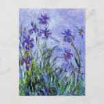 Carte postale Monet Lilac Irises<br><div class="desc">Carte postale Monet Lilac Irises. Peinture à l'huile sur toile de 1917. Monet peint des iris tout au long de sa carrière, c'est l'un de ses derniers iris peints et certainement l'un de ses plus hantants. L'oeuvre est fortement impressionniste et les iris violets foncés semblent presque flotter dans l'eau au-dessus...</div>