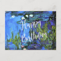 Monet - Nymphéas, bleu indigo, vœux d'anniversaire