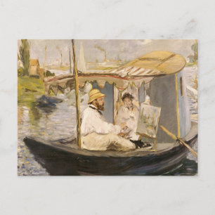 Carte Postale Monet peignant dans son bateau-atelier   Édouard M