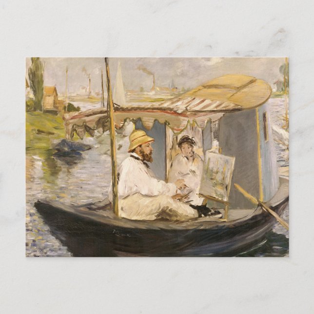 Carte Postale Monet peignant dans son bateau-atelier | Édouard M (Devant)