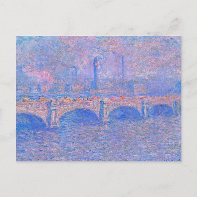 Carte Postale Monet - pont Waterloo, effet de lumière du soleil, (Devant)