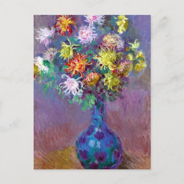 Carte Postale Monet Vase de Chrysanthèmes Fleurs (Devant)