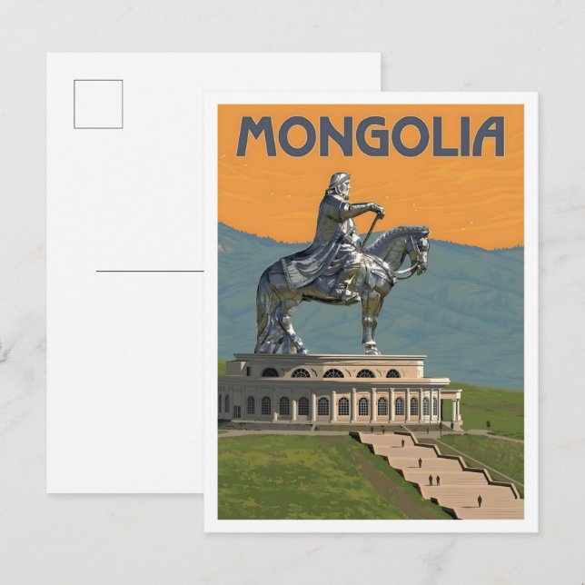 Carte Postale Mongolie Art Voyage Rétro (Devant / Derrière)