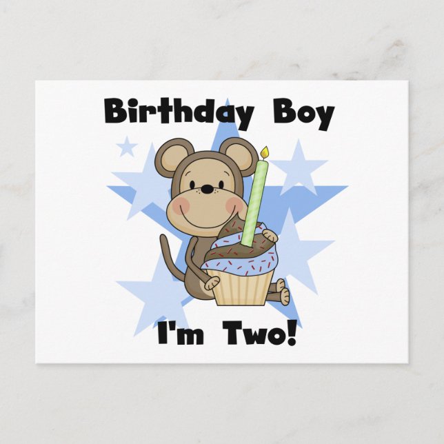 Carte Postale Monkey Boy 2nd Birthday Tshirts et cadeaux (Devant)