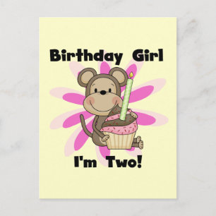 Carte Postale Monkey Girl 2e Anniversaire Tshirts et cadeaux