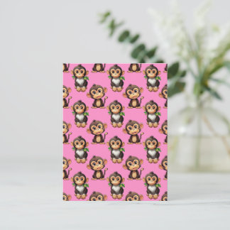 Carte Postale Monkey Pattern Design Pink 