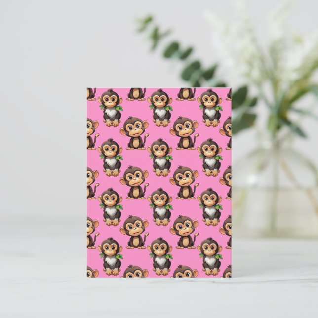 Carte Postale Monkey Pattern Design Pink  (Debout devant)