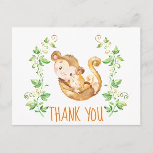 Carte Postale Monkey Zoo Animaux Baby shower Merci Note