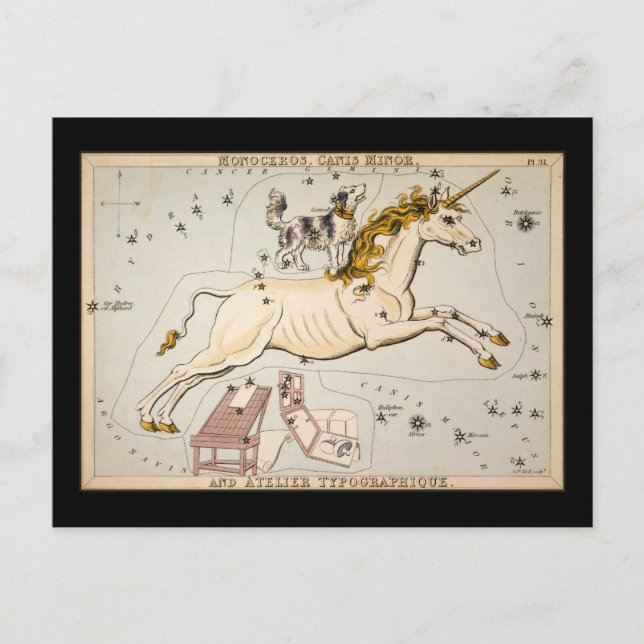 Carte Postale Monoceros Canis Minor et Atelier Typographique (Devant)