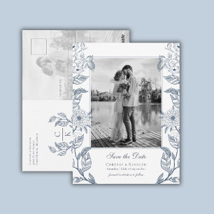 Carte Postale Monogram 2 Photo Bleu Français Mariage Save The Da