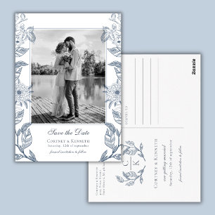 Carte Postale Monogram 2 Photo French Blue Mariage Save The Date