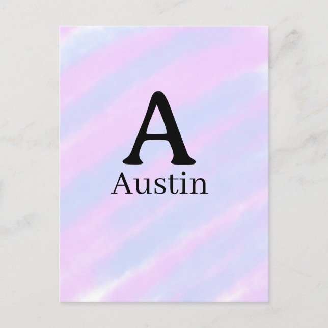 Carte Postale Monogram capital masculine add name purple pastel  (Devant)