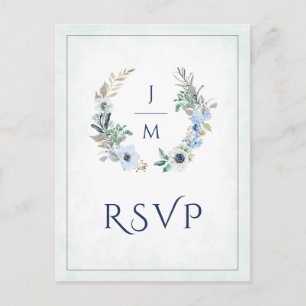 Carte Postale Monogram Floral Wreath Mariage Repas Choix RSVP