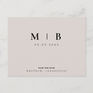 Carte Postale Monogramme beige et noir Enregistrer la date Maria