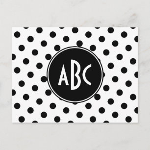 Carte Postale Monogrammé Blanc et Noir à Pois