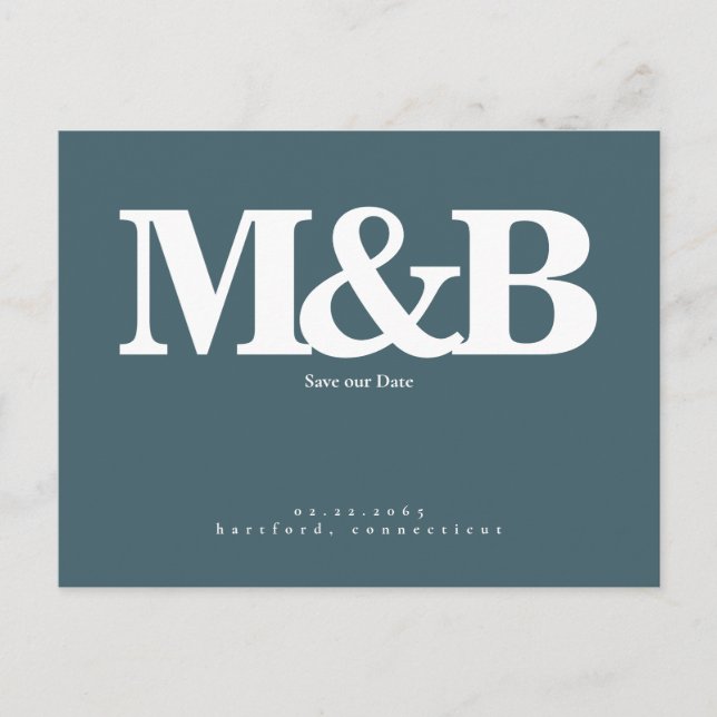 Carte Postale Monogramme blanc moderne et élégant Turquoise Écon (Devant)