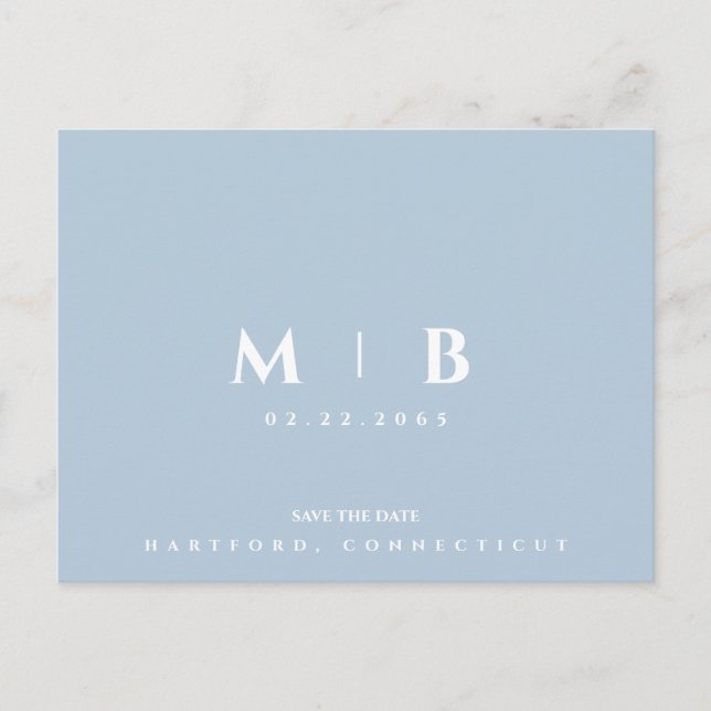 Carte Postale Monogramme bleu ciel simple Mariage Enregistrer la (Devant)