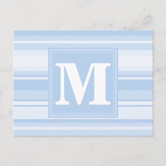 Carte Postale Monogramme Bleu rayures (Devant)