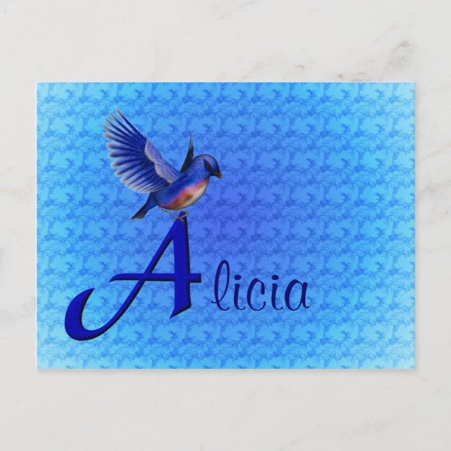 Carte Postale Monogramme Bluebird Initiale A Nom Personnalisé (Devant)