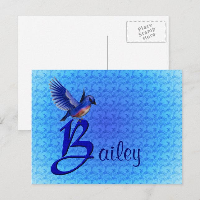Carte Postale Monogramme Bluebird Initiale B Personnalisé (Devant / Derrière)
