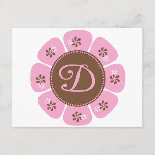 Carte Postale Monogramme Brown et rose D