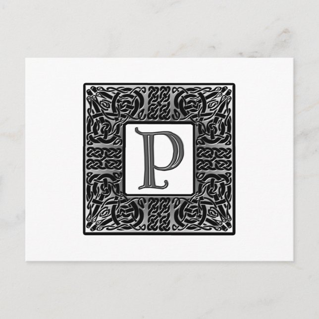 Carte Postale Monogramme Celtique "P" argenté (Devant)