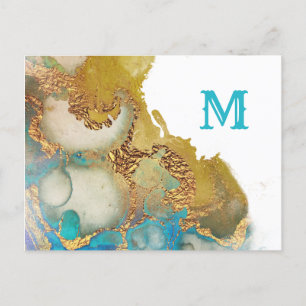 Carte Postale Monogramme d'aquarelle Turquoise Abstrait Gold Aga