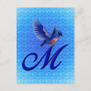 Carte Postale Monogramme de bleuet initial M élégant