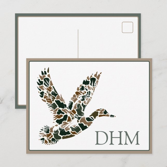 Carte Postale Monogramme de canard colvert camouflage chic (Devant / Derrière)