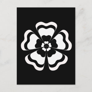 Carte Postale Monogramme de forme de fleur noir blanc