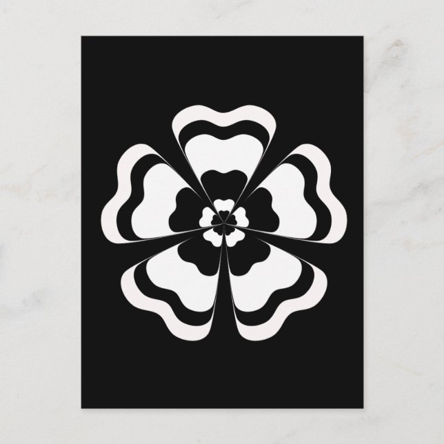 Carte Postale Monogramme de forme de fleur noir blanc (Devant)
