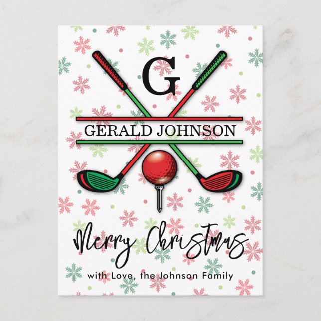 Carte Postale Monogramme de golf Joyeux Noël - Design de vacance (Devant)